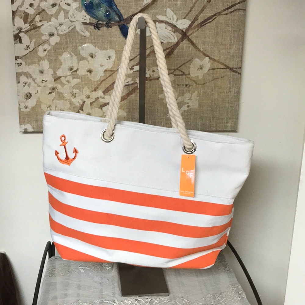 NWT White and orange beach tote with anchor
